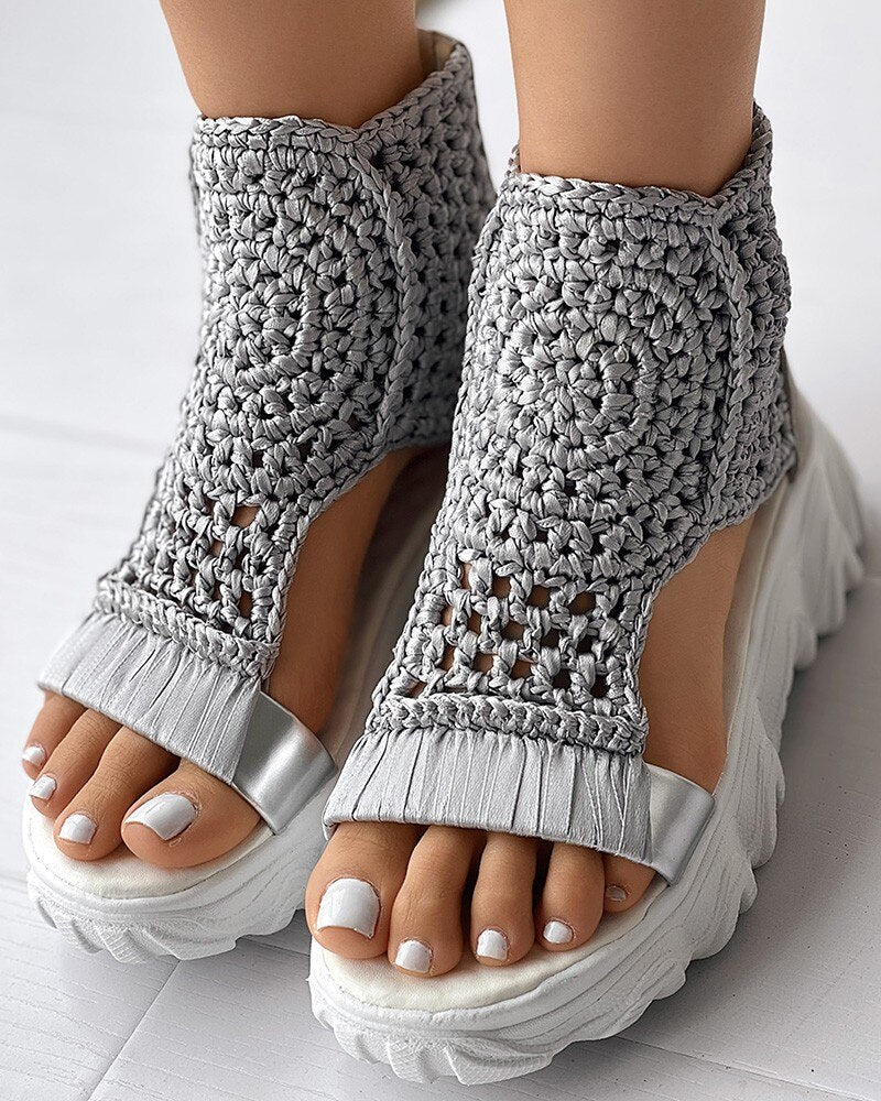 Sandals Unique Braided Geometric Wedge Sandals Knitted Elastic