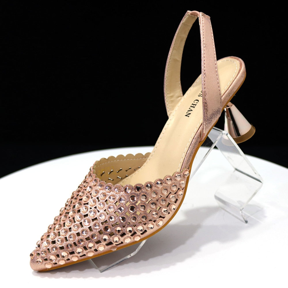 Pointed Toe Heels Elegant Colors Diamond Pumps Shoes and Bags Matching Set