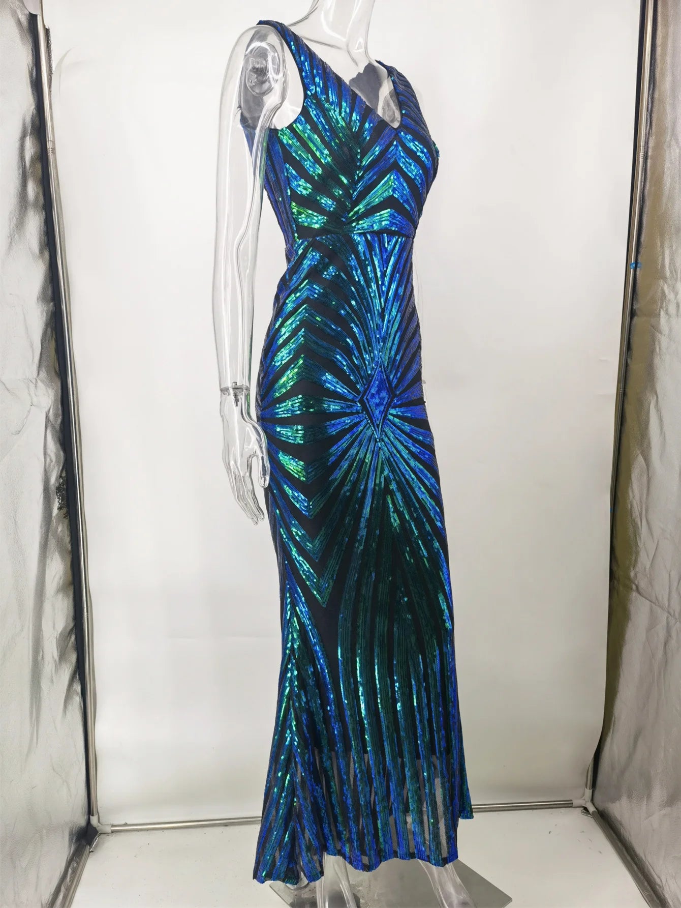 Maxi Sequin Elegant Dress Long Prom Backless Dress