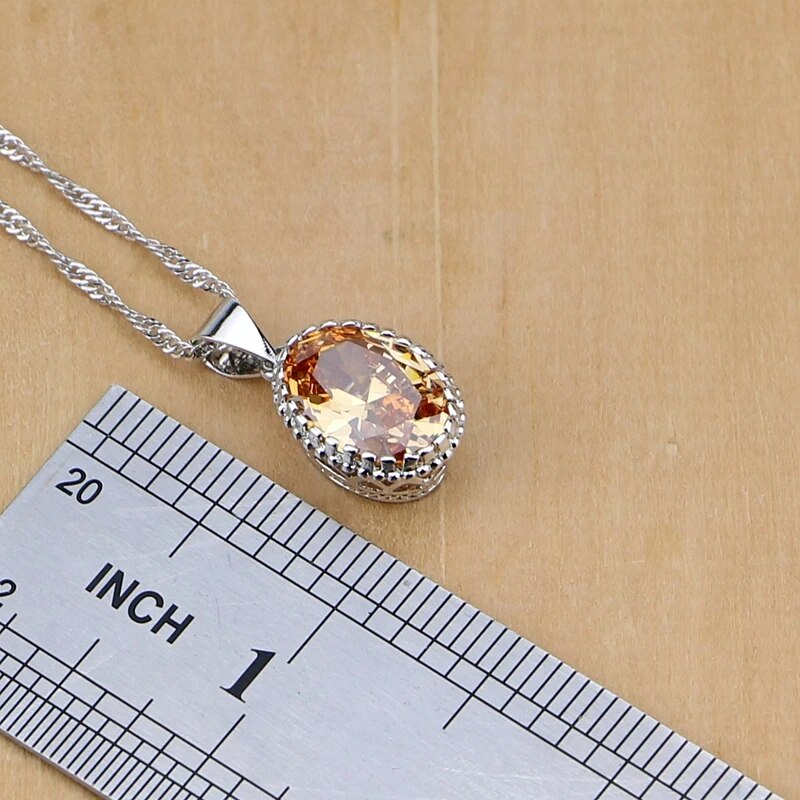 Silver 925 Bridal Jewelry Champagne Zircon Jewelry Sets