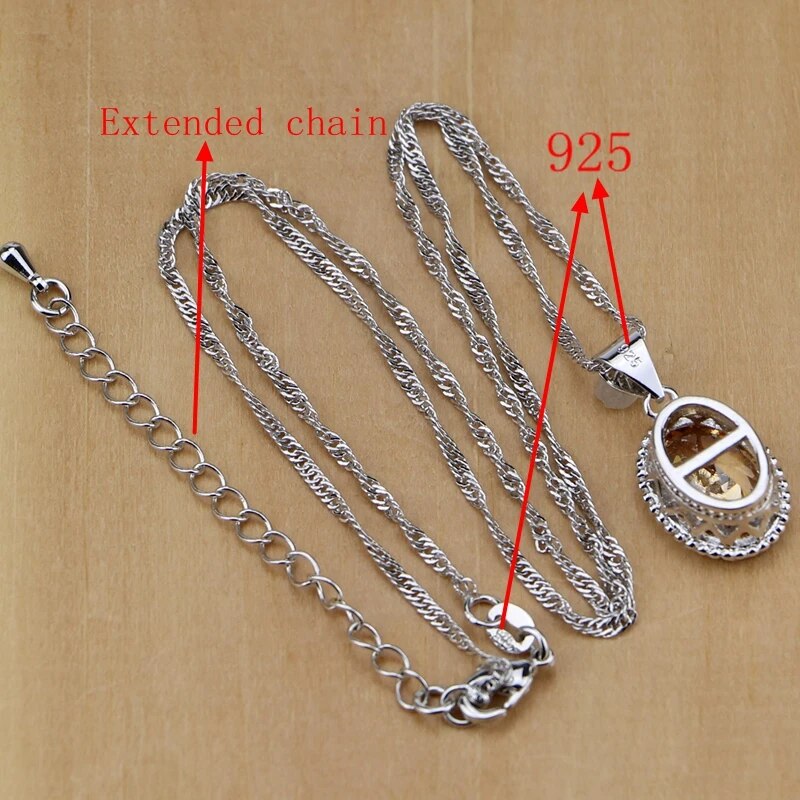 Silver 925 Bridal Jewelry Champagne Zircon Jewelry Sets