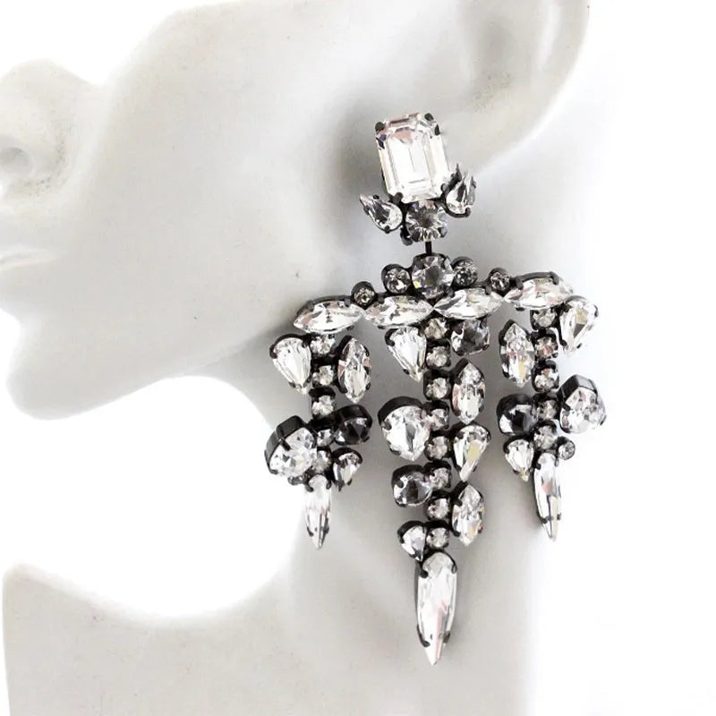 Crystal Geometric Tassel Drop Earrings