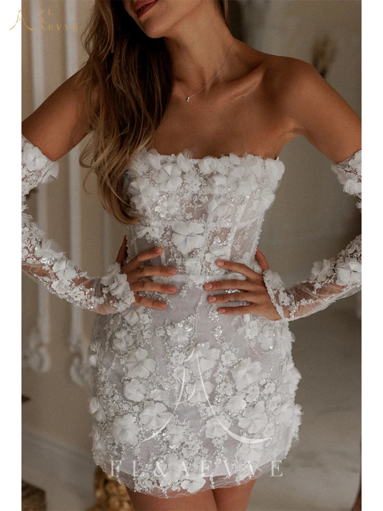 Luxury Beaded Short Wedding Dresses with Lace Floral Appliques