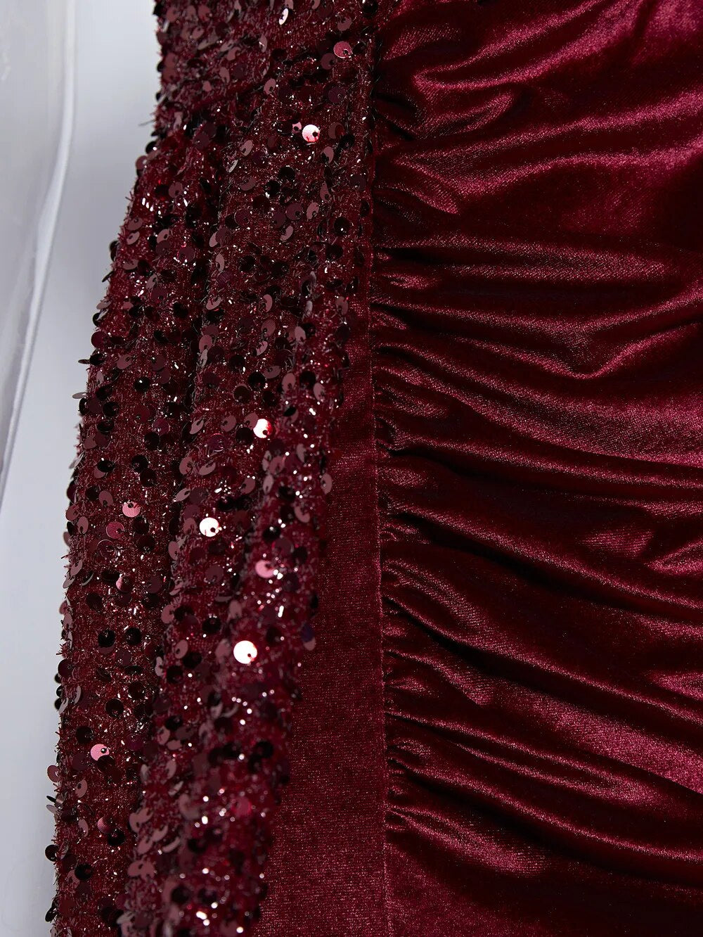 Wine Sequin Velvet Evening Dress