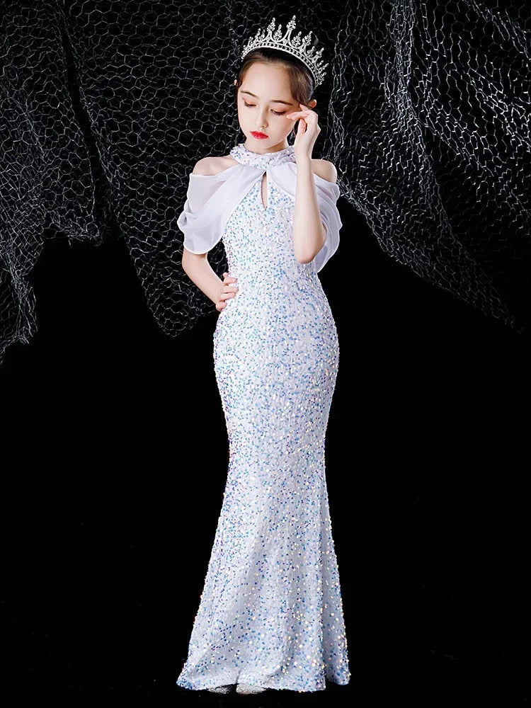 Children Teen Princess Dress Shiny Sequined Mermaid Dress