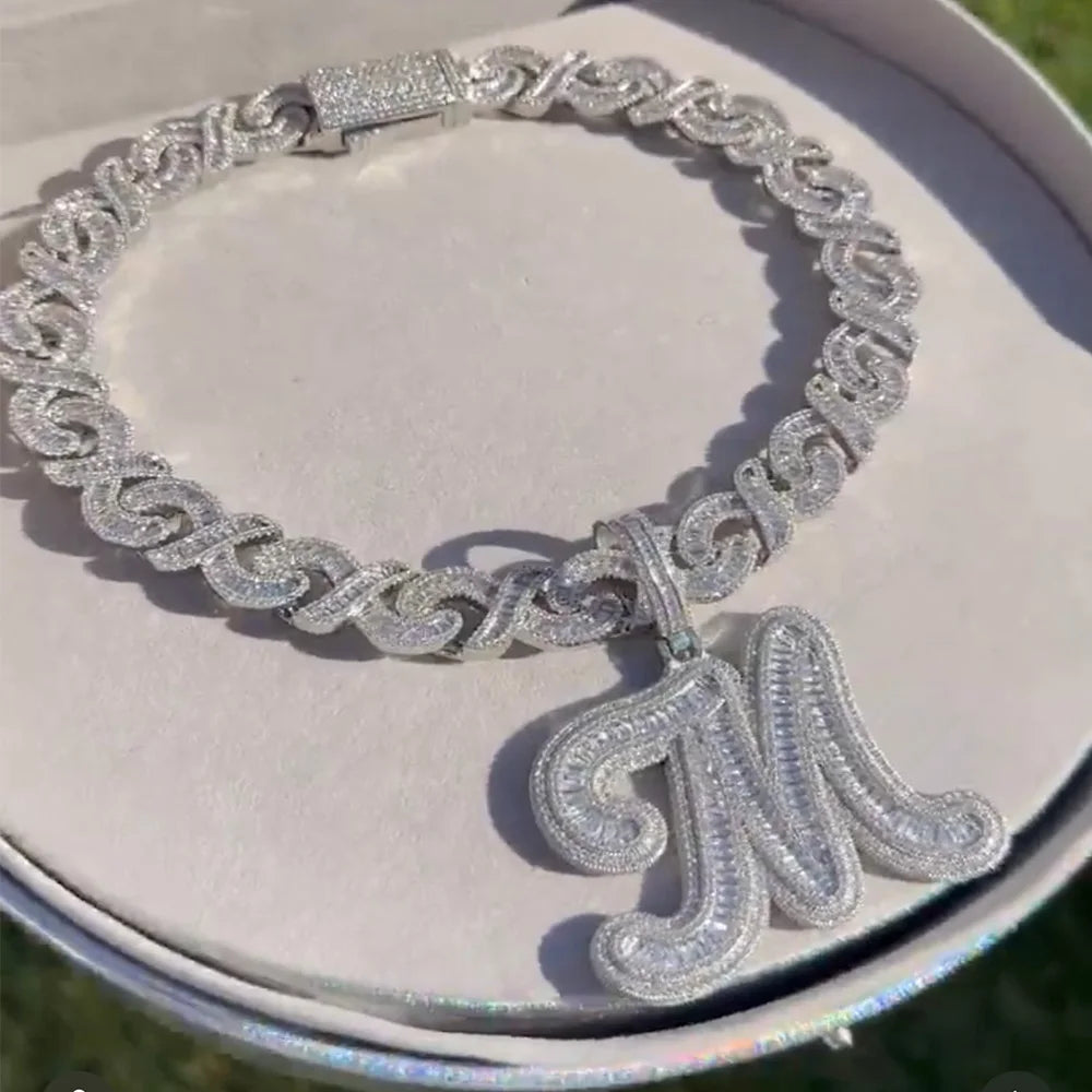 Letter Pendant Iced Out Cubic Zirconia Infinity Chain Necklaces