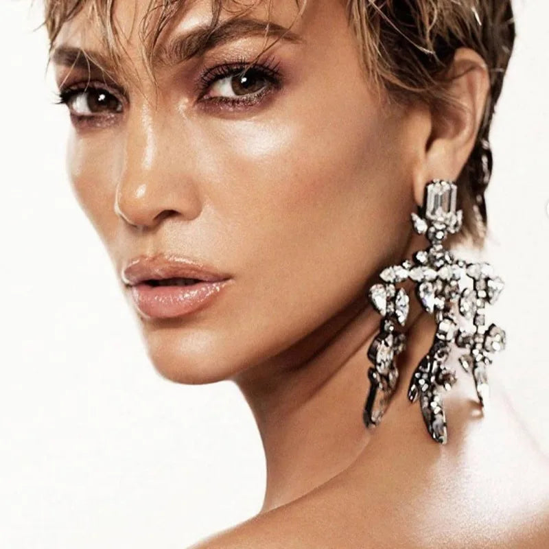 Crystal Geometric Tassel Drop Earrings