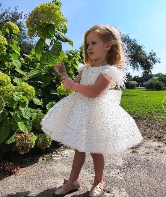 Glitter Beads Flower Girl Pageant Princess Dress