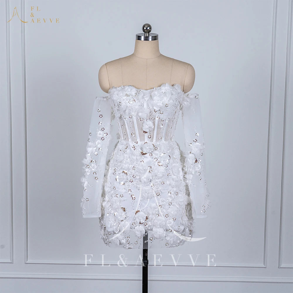 Luxury Beaded Short Wedding Dresses with Lace Floral Appliques