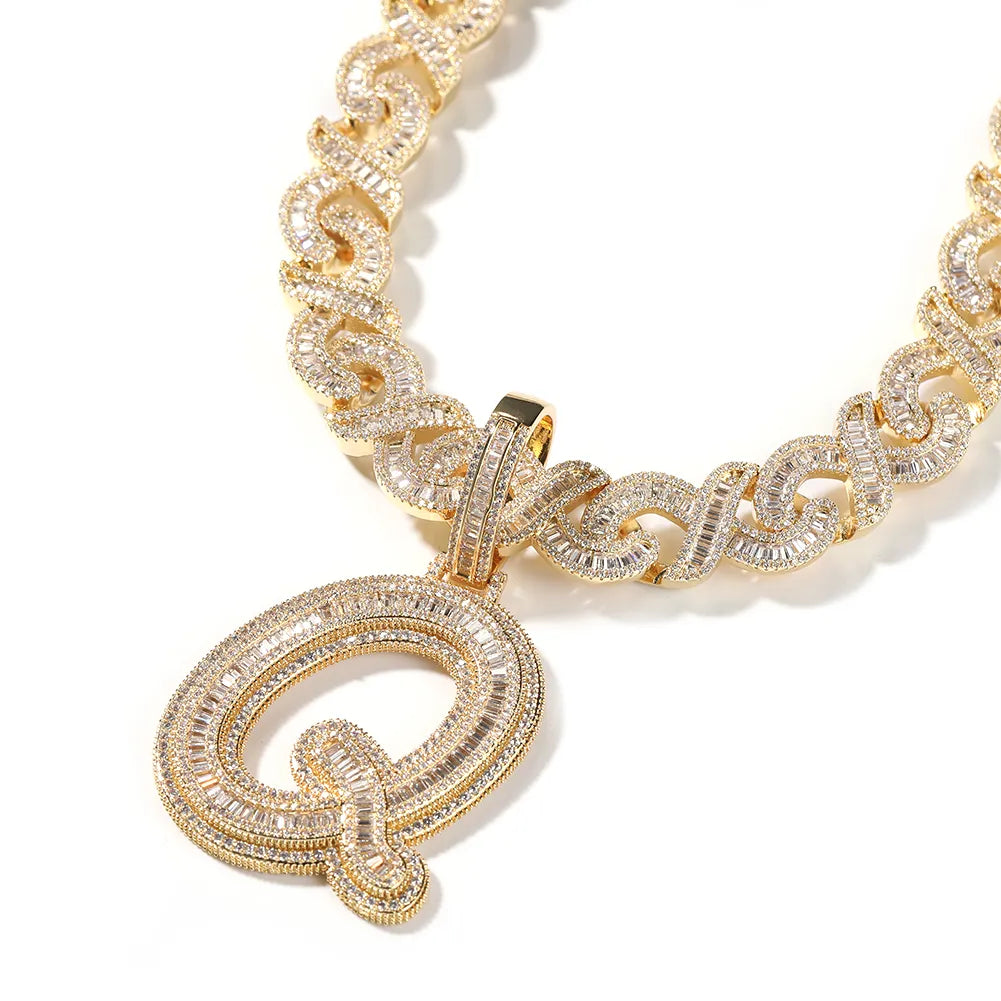 Letter Pendant Iced Out Cubic Zirconia Infinity Chain Necklaces