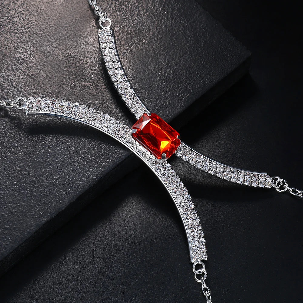 Square Crystal Stone Chest Bracket Bra Chain Harness