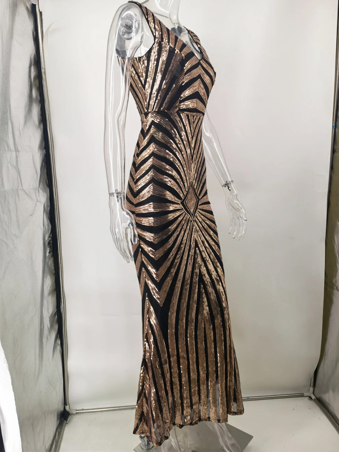 Maxi Sequin Elegant Dress Long Prom Backless Dress