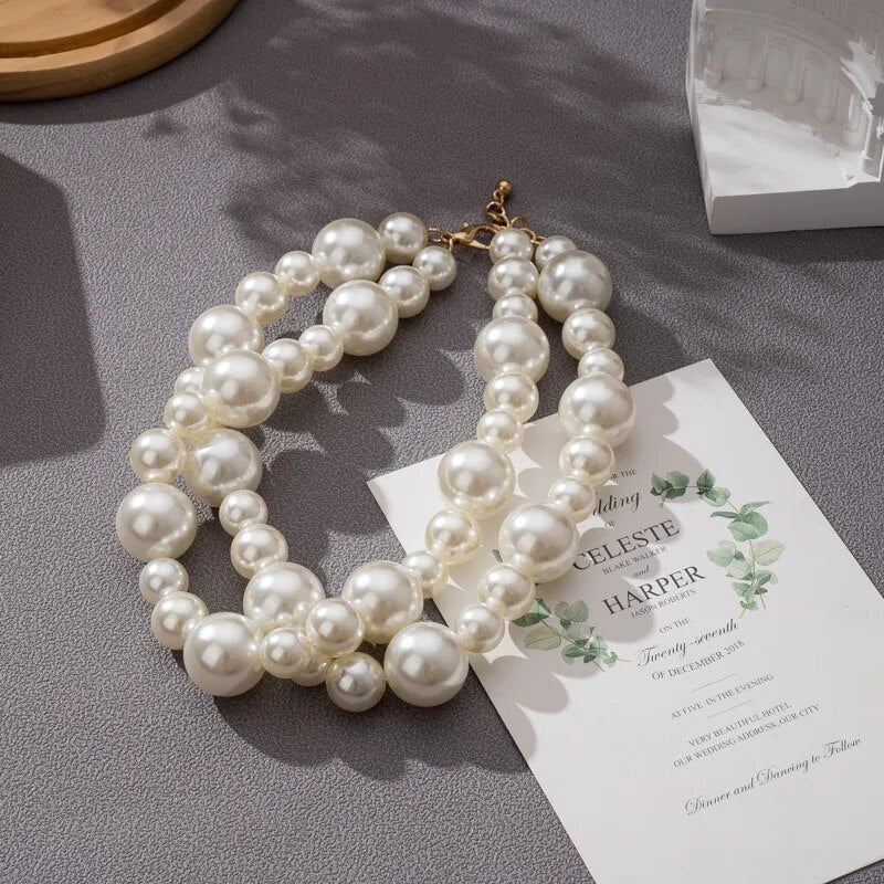 Round Imitation Pearl Necklace Jewelry Choker Baroque Strands