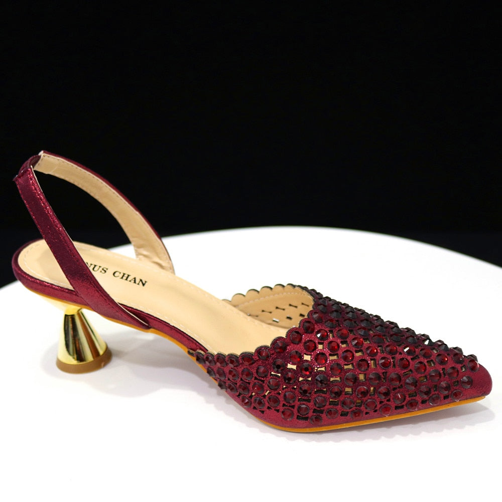 Pointed Toe Heels Elegant Colors Diamond Pumps Shoes and Bags Matching Set