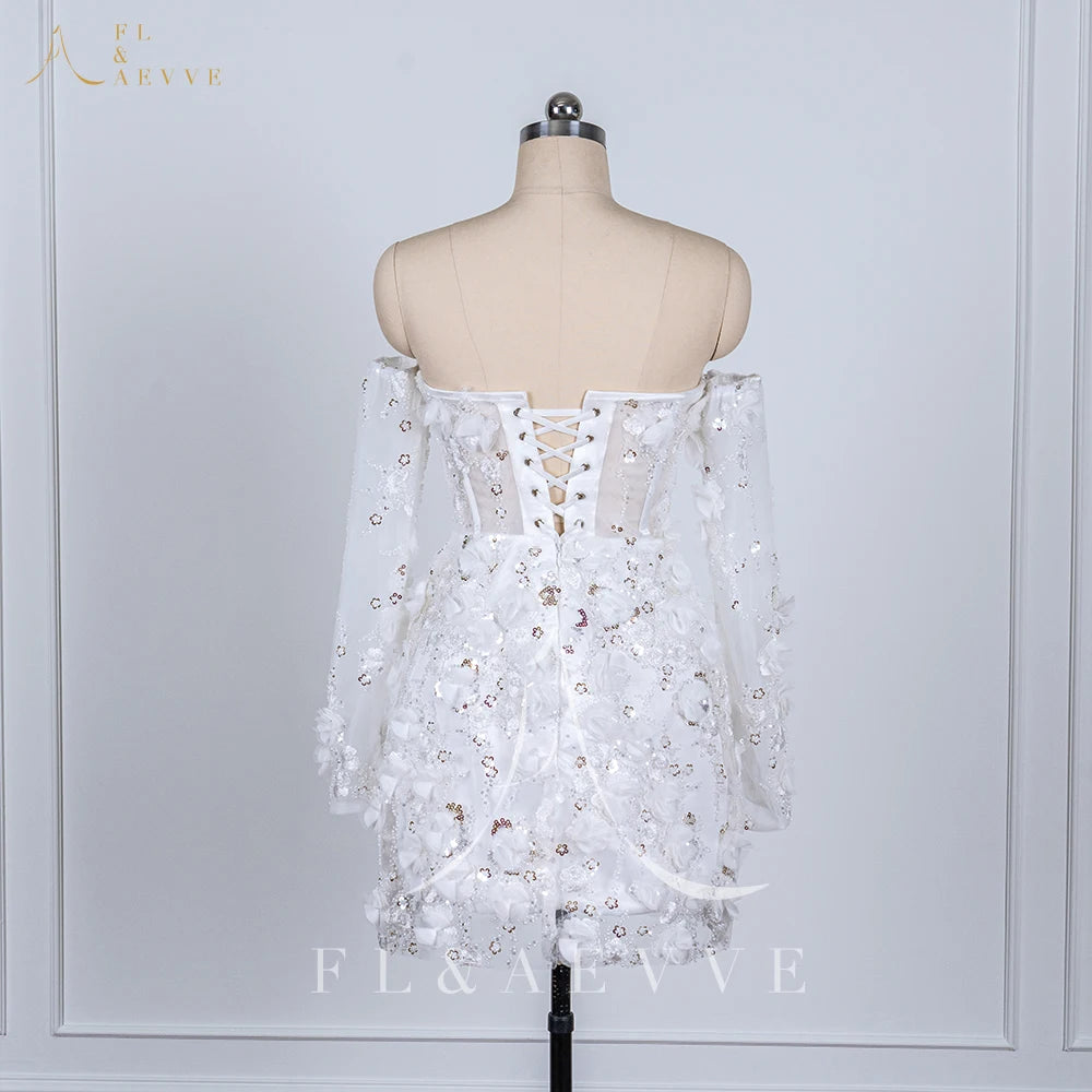 Luxury Beaded Short Wedding Dresses with Lace Floral Appliques
