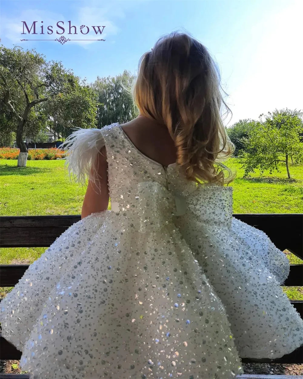 Glitter Beads Flower Girl Pageant Princess Dress