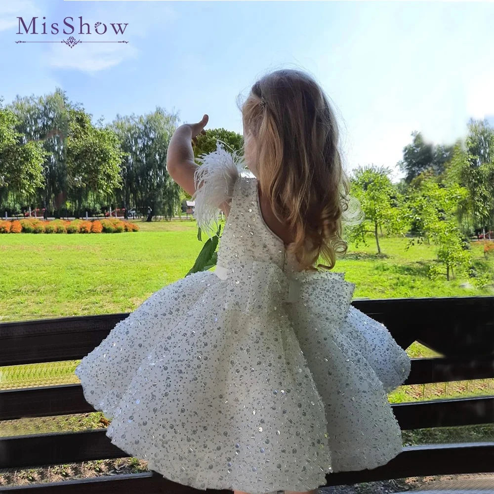 Glitter Beads Flower Girl Pageant Princess Dress