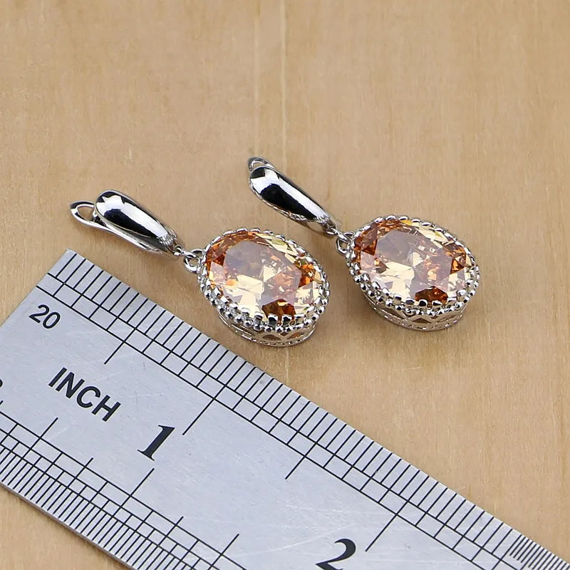 Silver 925 Bridal Jewelry Champagne Zircon Jewelry Sets