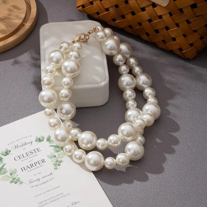 Round Imitation Pearl Necklace Jewelry Choker Baroque Strands