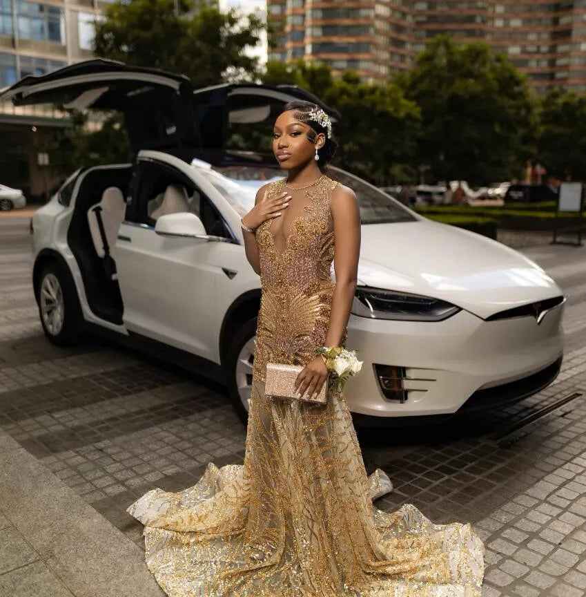 Dazzle at Prom Sparkly Gold Long Mermaid Dresses Make Me Elegant Dazzle at Prom Sparkly Gold Long Mermaid Dresses Make Me Elegant