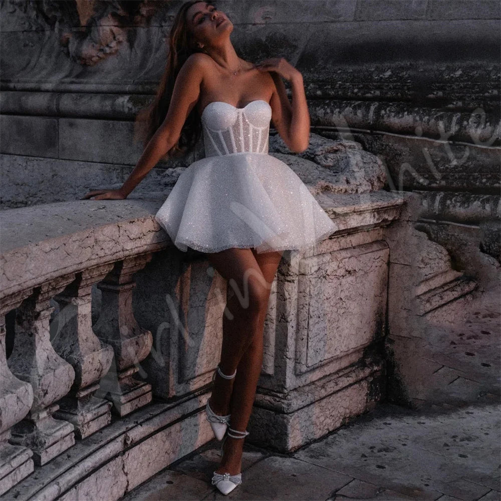 Sweetheart Princess Corset Wedding Dresses Sparkly Tulle Dress