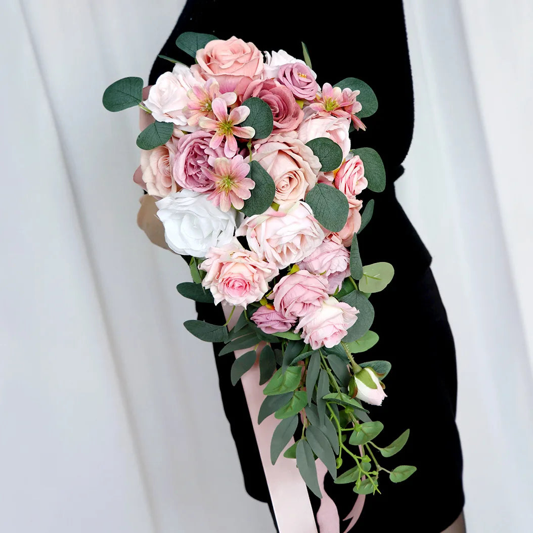 Waterfall Wedding Bridal Bouquet Artificial Rose Waterdrop Holder