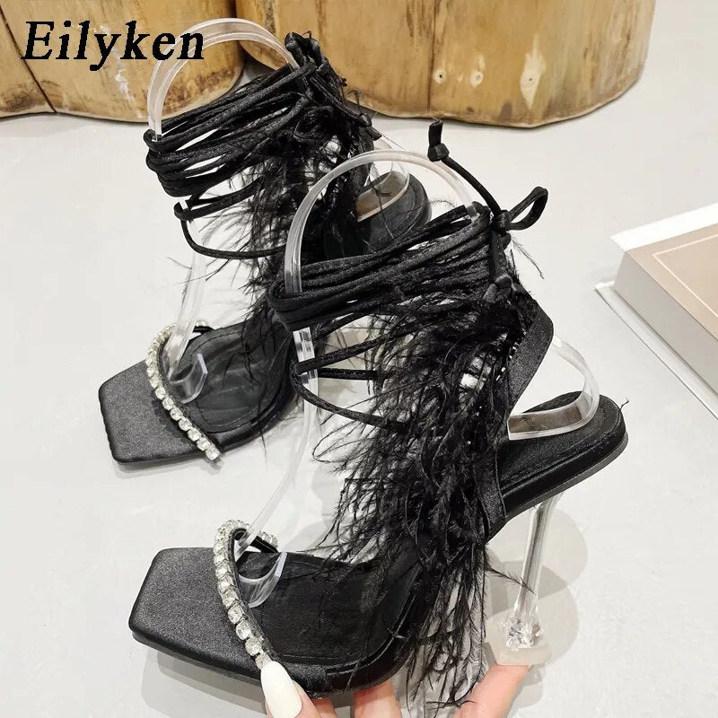 black feather shoes