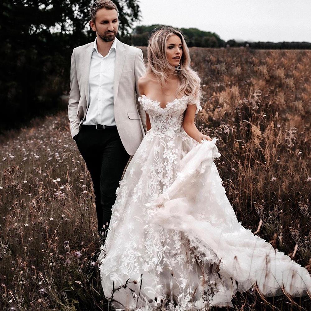Gorgeous Ivory Floral Wedding Dresses Off Shoulder Dress Make Me Elegant Gorgeous Ivory Floral Wedding Dresses Off Shoulder Dress Make Me Elegant