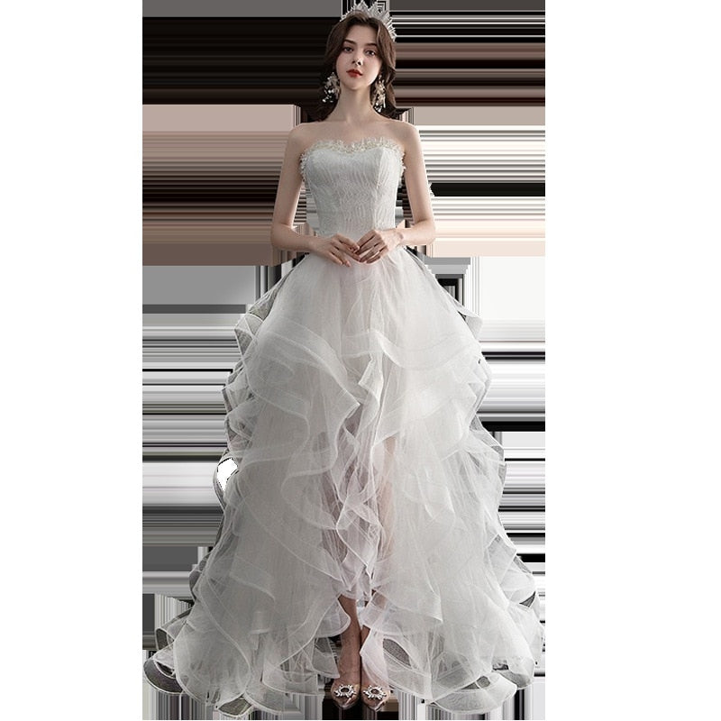 Front Short Long Back Strapless Wedding Dress