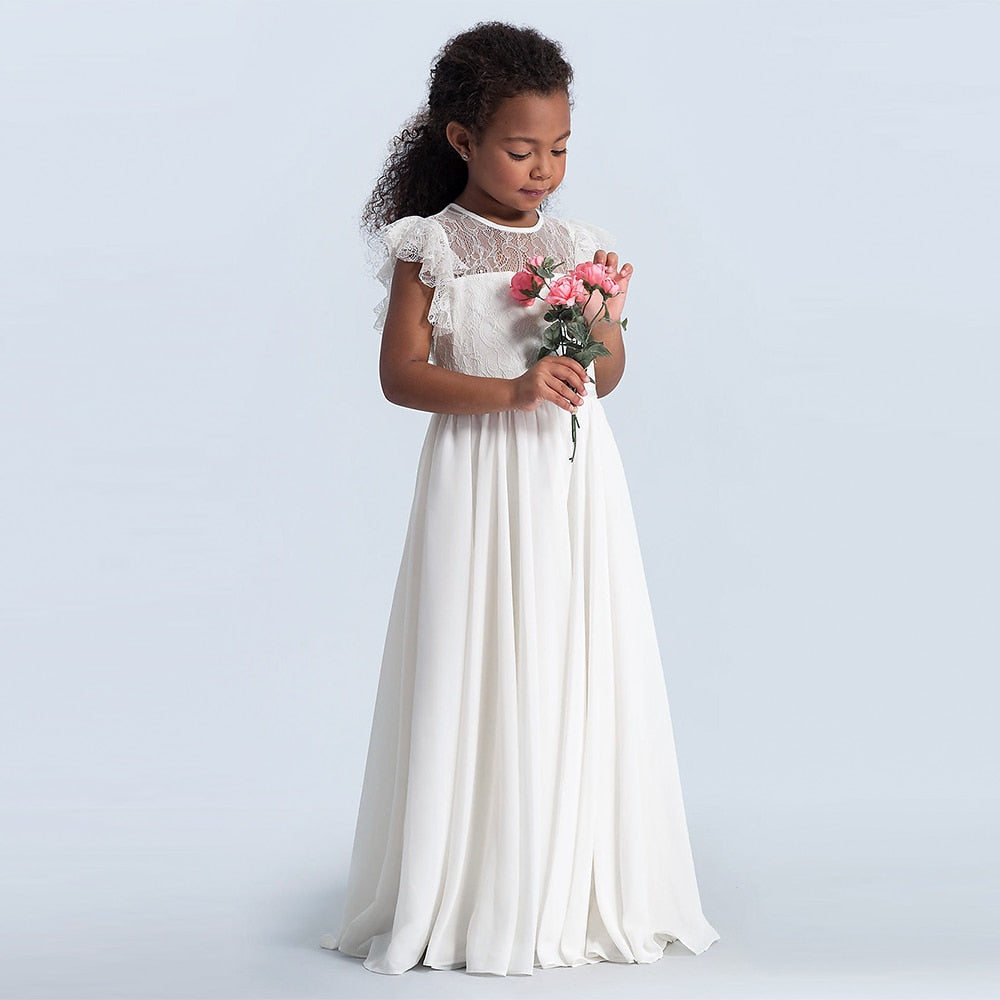 Flower Girl Dresses White Beige Long Sleeve Dress