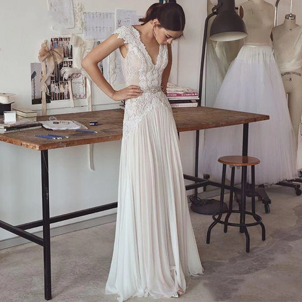 Boho V Neck Wedding Dresses White / 24W Boho V Neck Wedding Dresses White / 24W