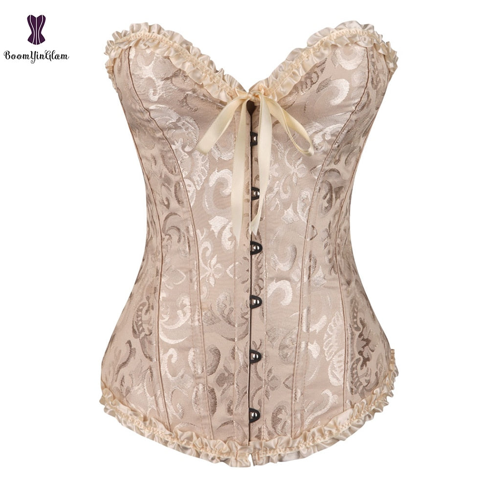 Vintage Pleated Corset Bustier With G String 7 Colors Can Be Chosen Body Shaper Size XS To 6XL