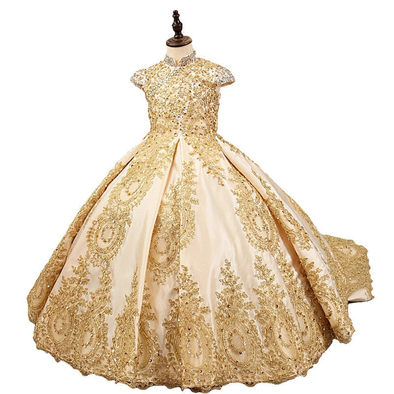 Golden Beads Flower Girl Dresses