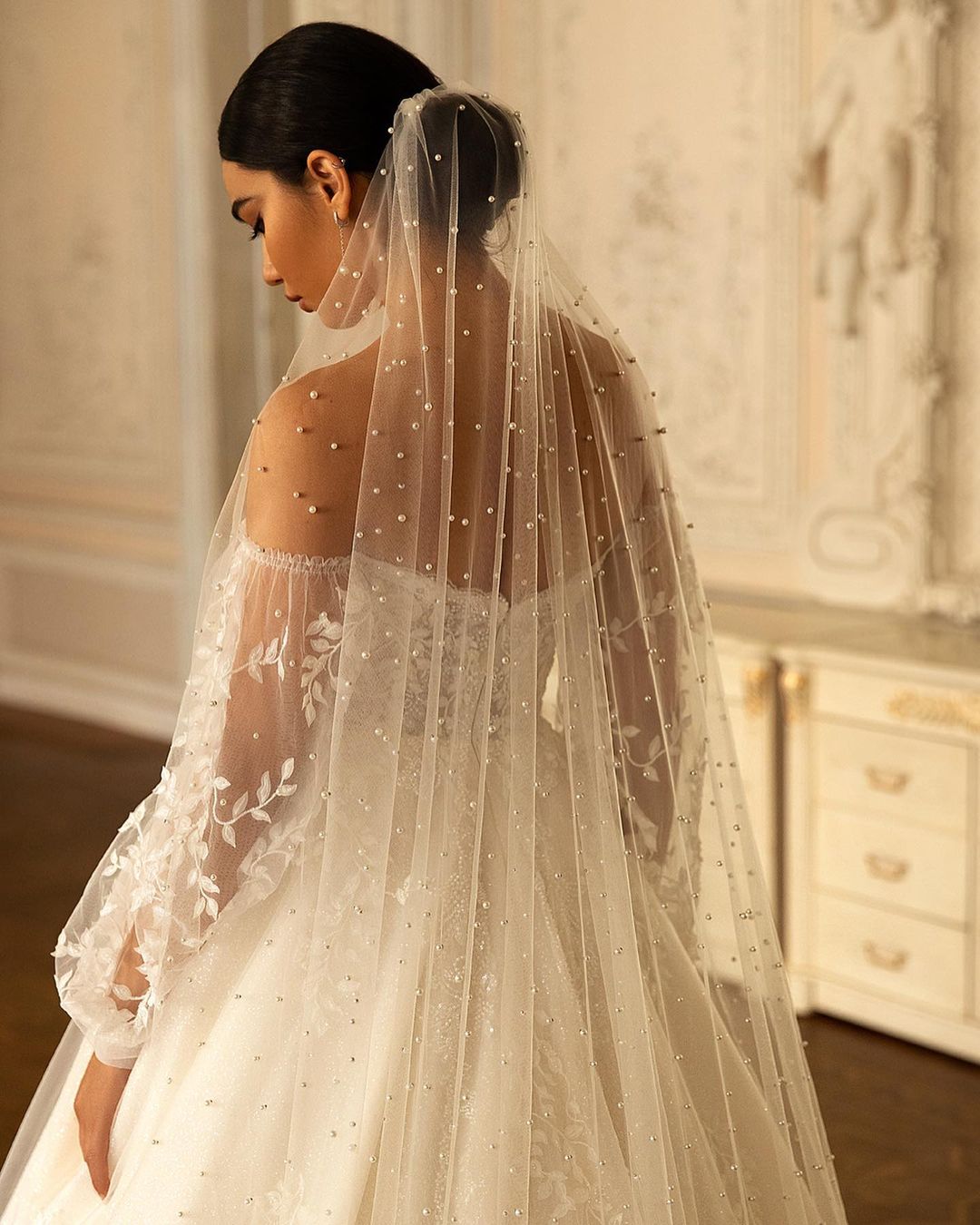 Pearl Cathedral Wedding Veil, Elegant Bridal Veil, Ivory Veil
