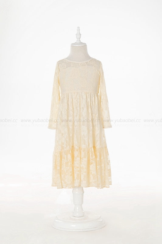 Flower Girl Dresses White Beige Long Sleeve Dress