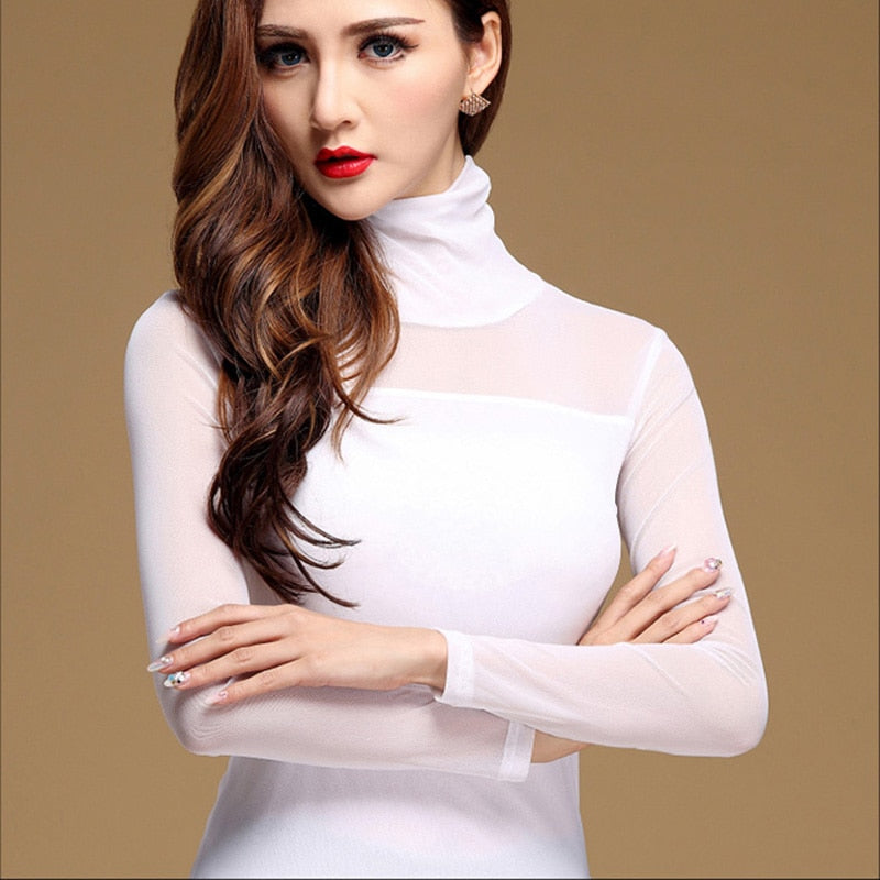 Blouse Shirt Black White Long Casual Long Sleeve Lace Elastic Tops