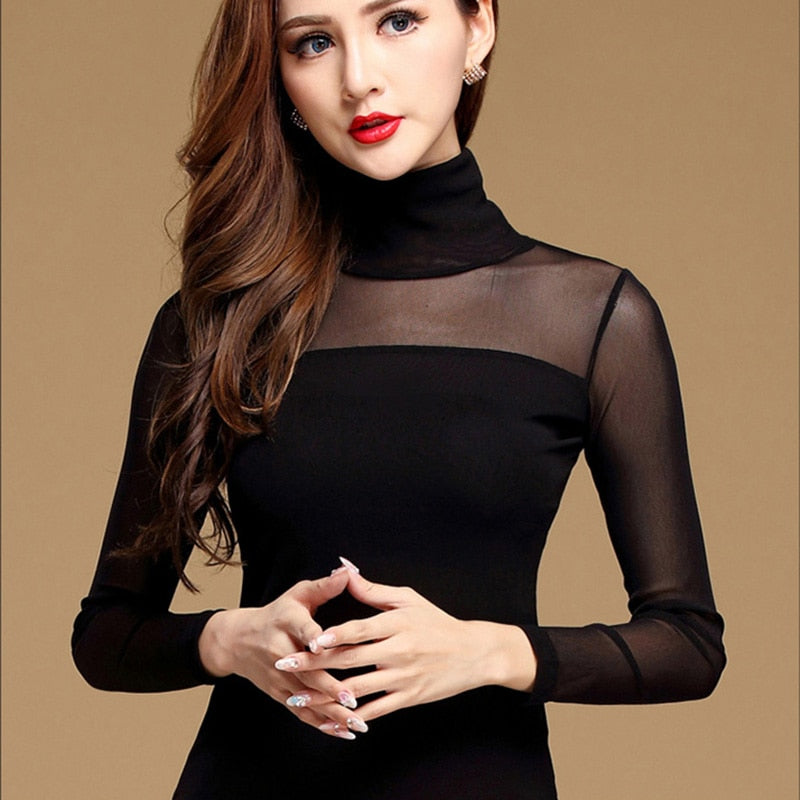 Blouse Shirt Black White Long Casual Long Sleeve Lace Elastic Tops