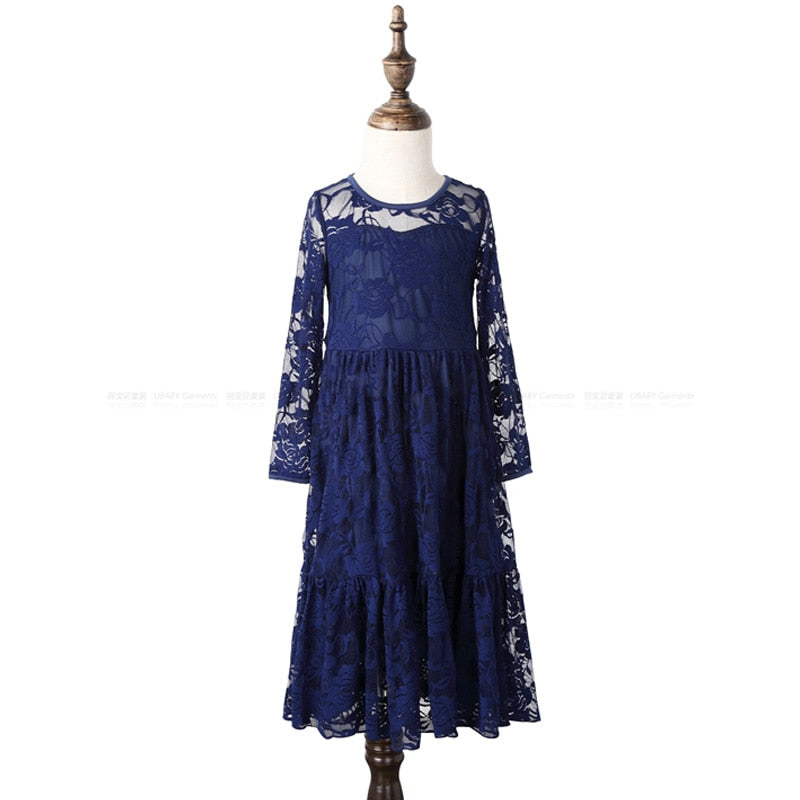 Flower Girl Dresses White Beige Long Sleeve Dress