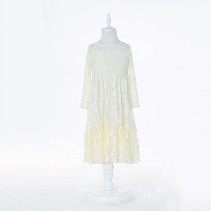 Flower Girl Dresses White Beige Long Sleeve Dress