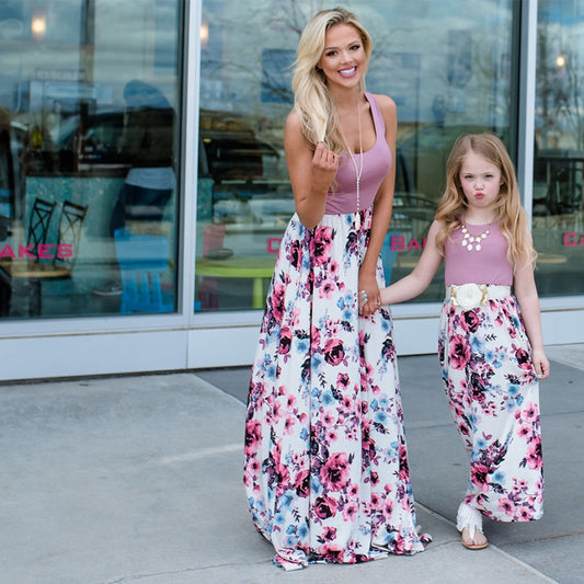 Family matching clothes Floral Printed Mother Daughter Dress
