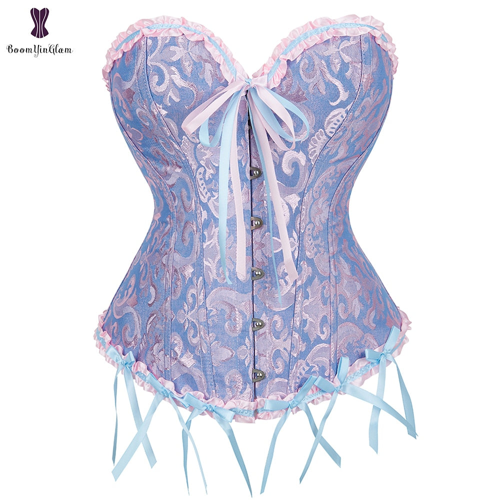 Vintage Pleated Corset Bustier With G String 7 Colors Can Be Chosen Body Shaper Size XS To 6XL