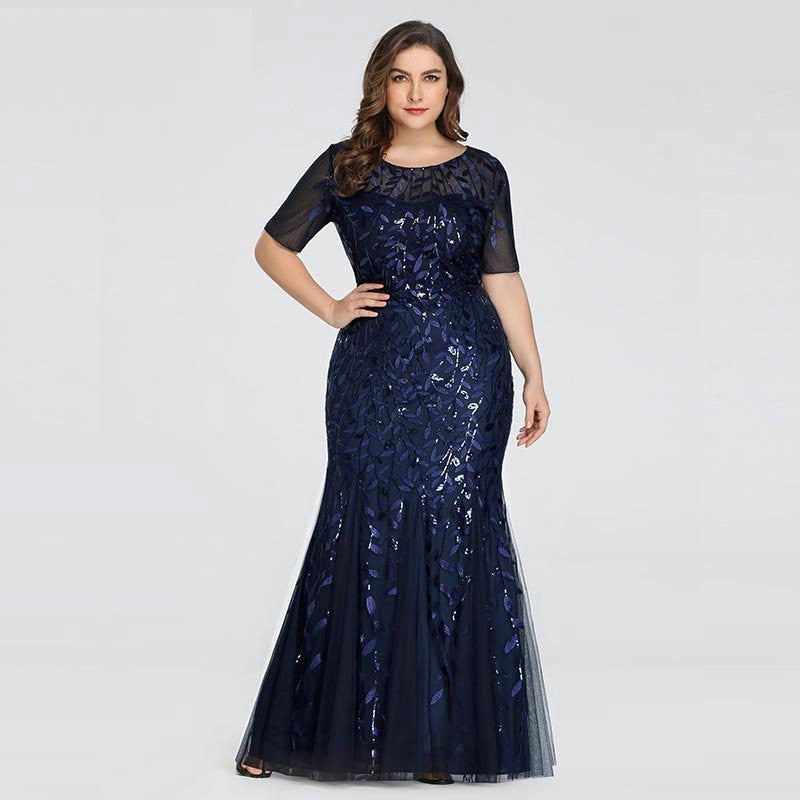 Plus Size Sequin Mesh Mermaid Evening Dress