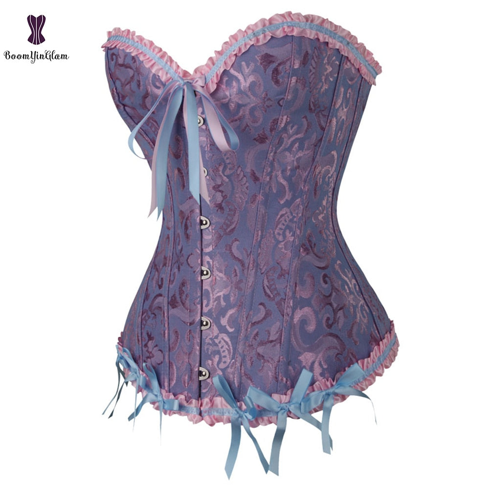 Vintage Pleated Corset Bustier With G String 7 Colors Can Be Chosen Body Shaper Size XS To 6XL