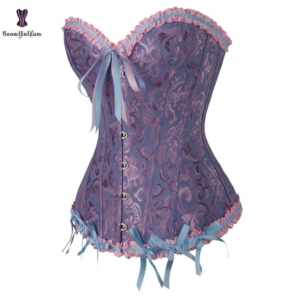 Vintage Pleated Corset Bustier With G String  7 Colors