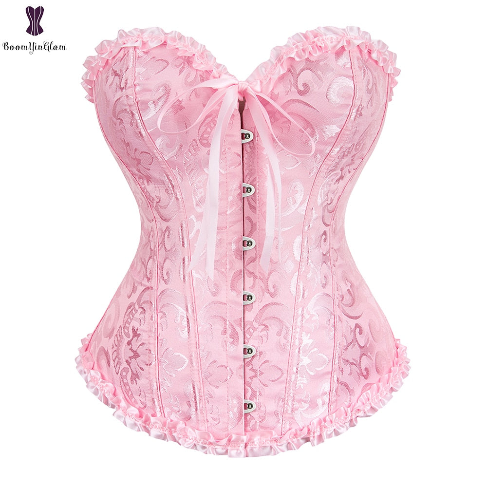 Vintage Pleated Corset Bustier With G String 7 Colors Can Be Chosen Body Shaper Size XS To 6XL