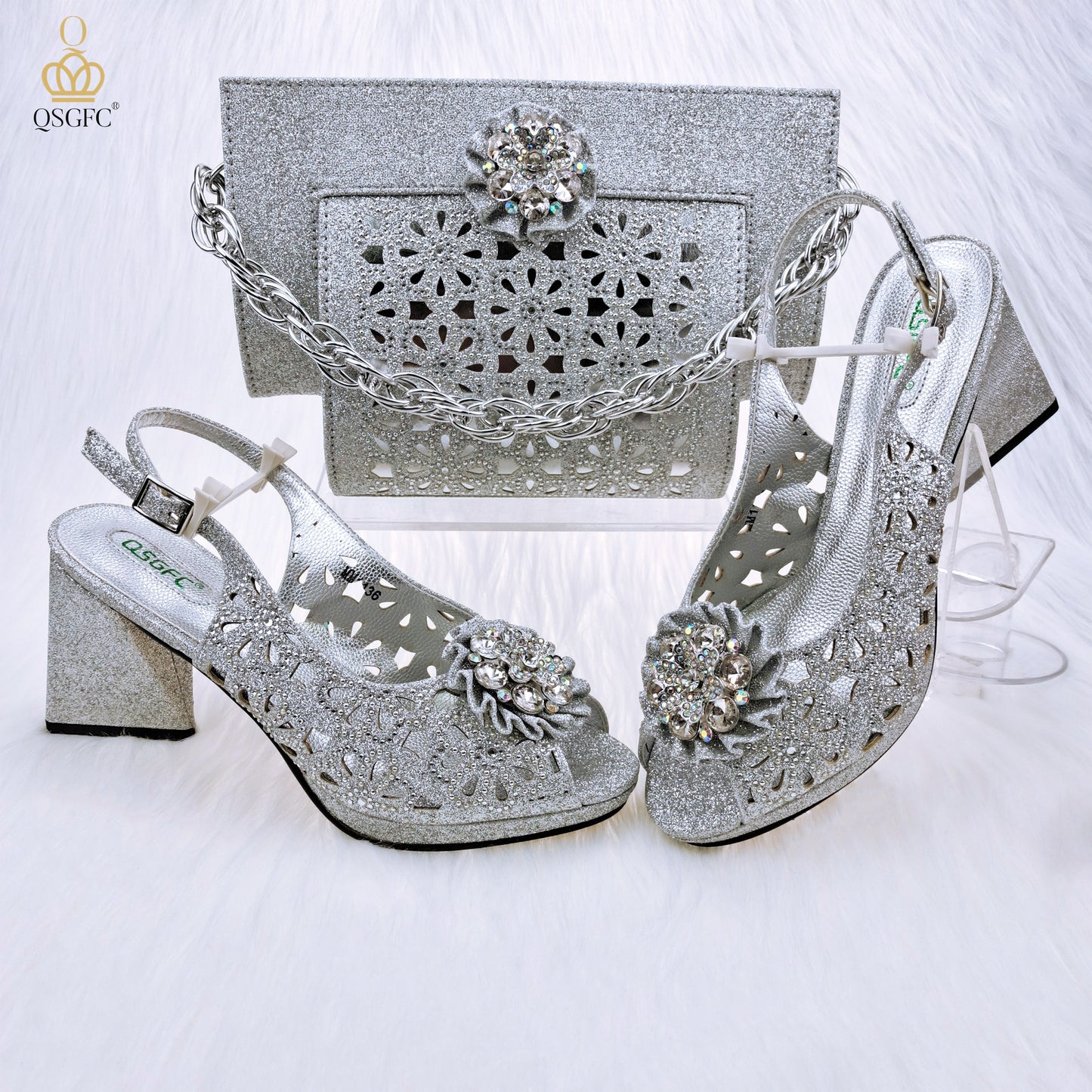 Rhinestone Flower Decor Pumps High Heels Shoes
