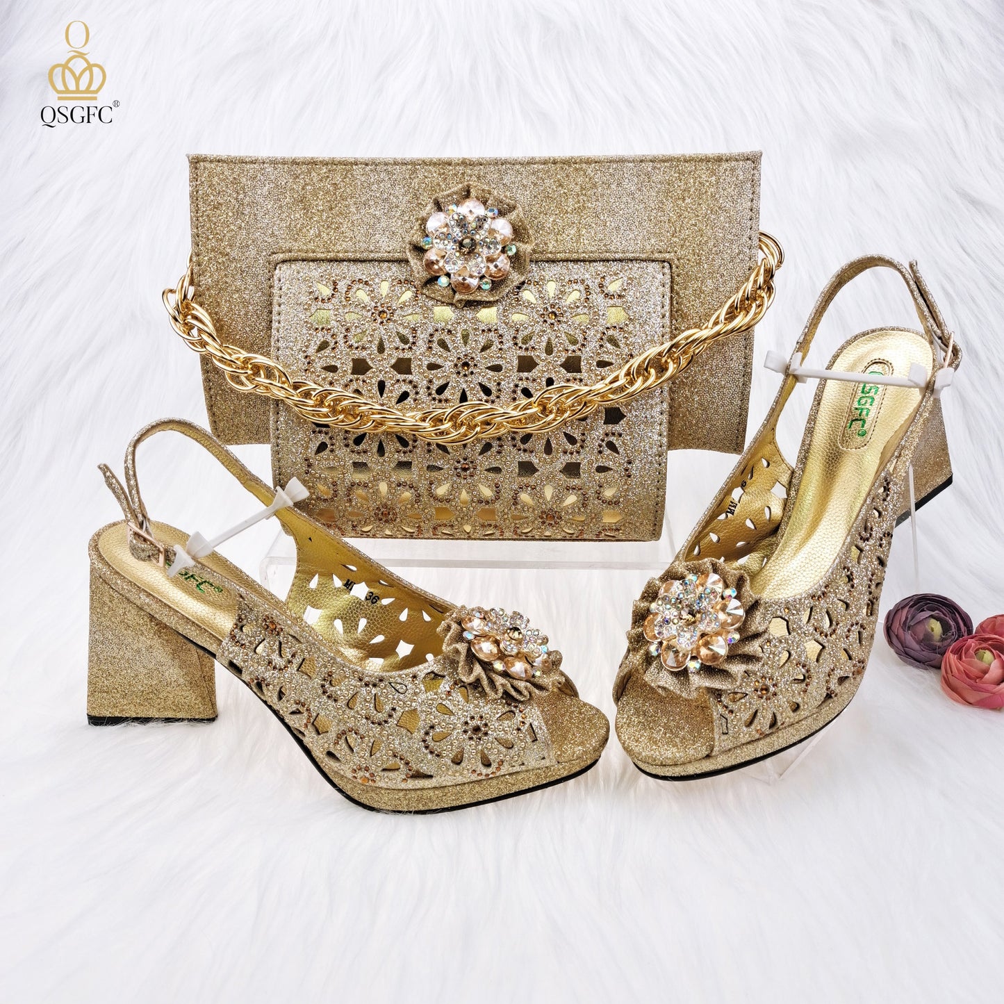 Rhinestone Flower Decor Pumps High Heels Shoes