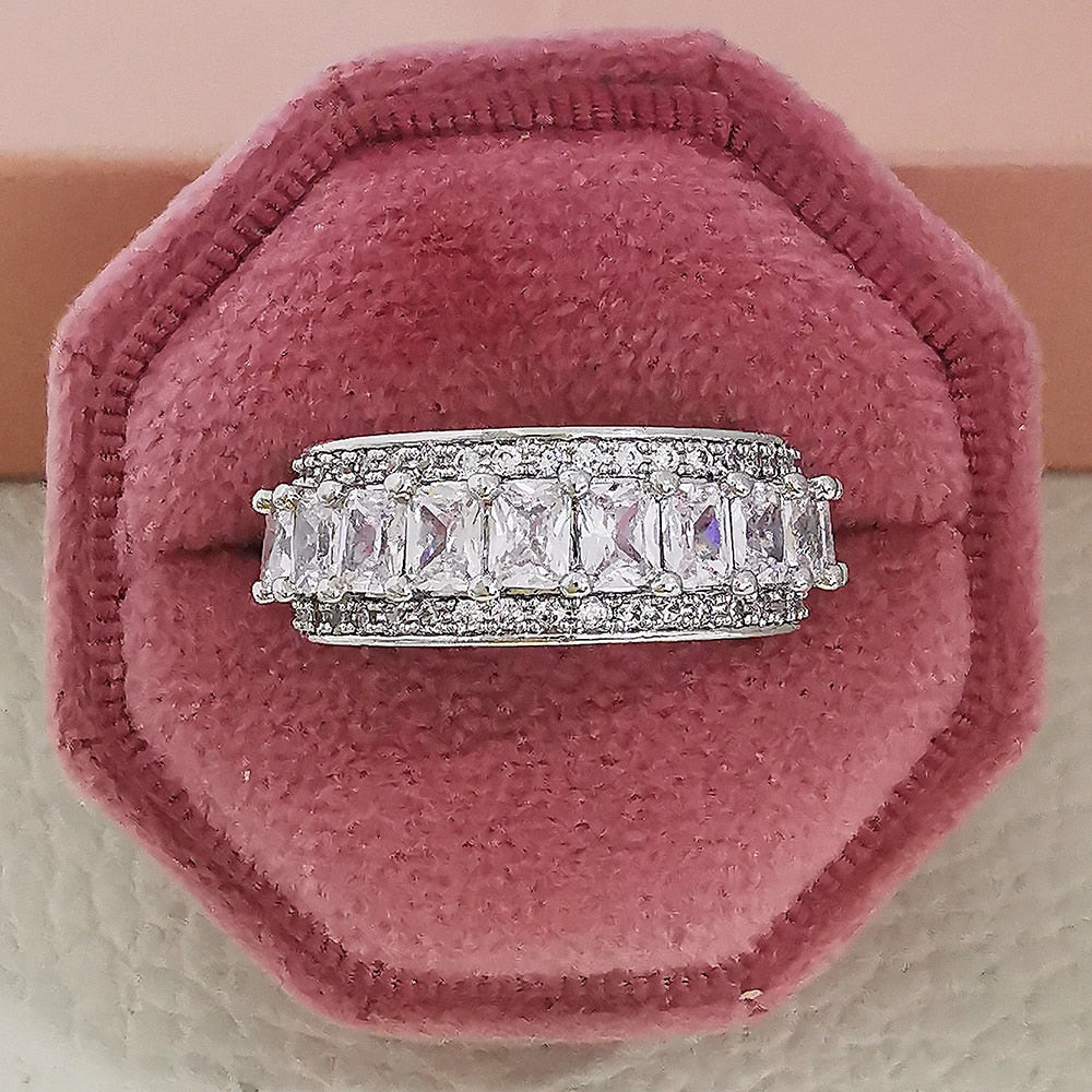 Luxury Rose Gold Silver Color Big Wheel Wedding Band Eternity Rings