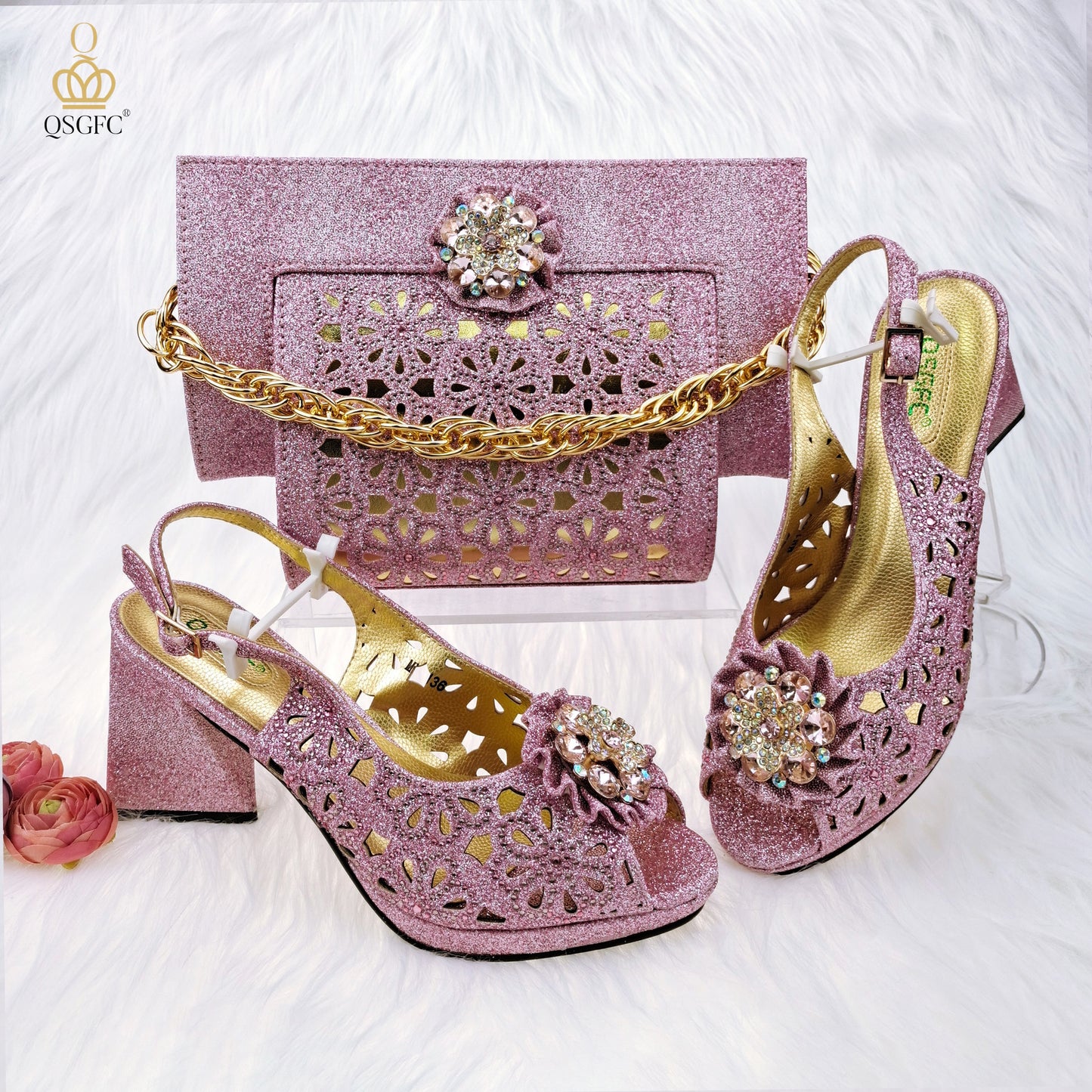 Rhinestone Flower Decor Pumps High Heels Shoes