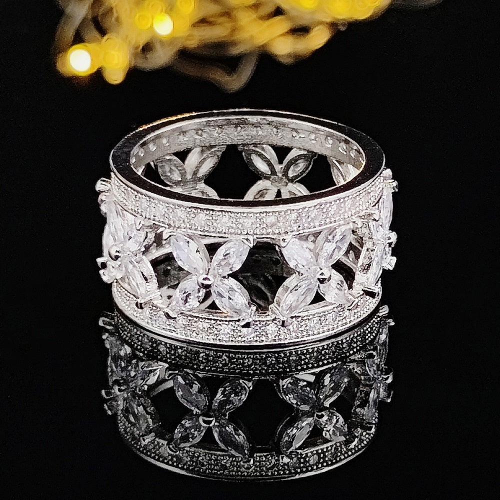 Luxury Rose Gold Silver Color Big Wheel Wedding Band Eternity Rings